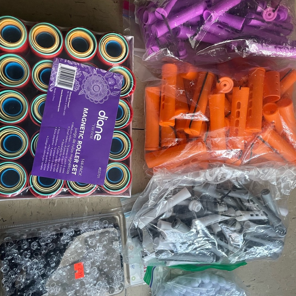 Perm rods, hair rollers, beads